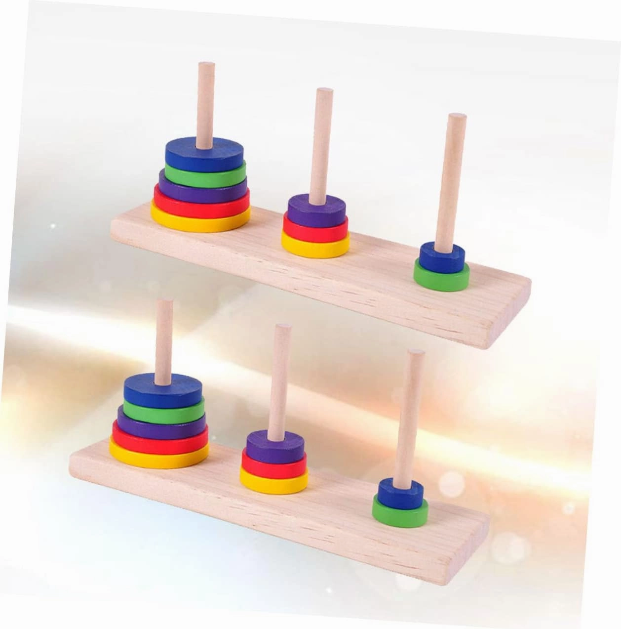 TOYANDONA Wood Toys Trumpet Puzzle 2 Pcs Wooden Hanoi of Tower Unlock Puzzle Board Game Tower of Hanoi Tower River Bamboo Classical Wood Brain Puzzle Wooden Toys