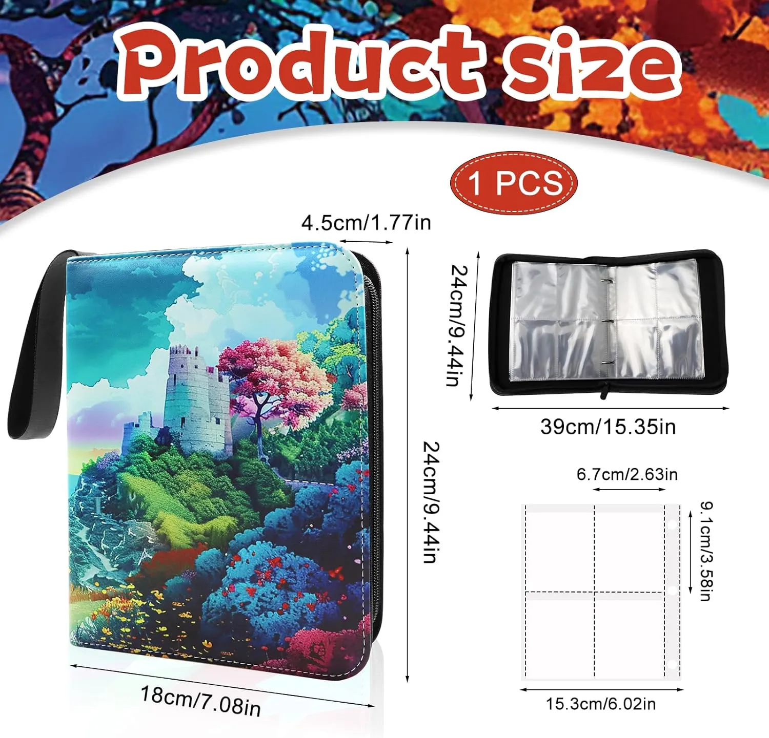 Trading Card Binder 4-Pocket 400 Card Holder with Zippe,Small Cards Collection and Storage Bag,3 ring binder Gifts for Boys and Girls,Transaction Card Clip with 50 Removable Sleeve(4 Pocket Red)