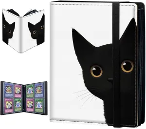 Trading Card Binder, 4 Pocket Album Display Holder, 160 Cards Double Sided Pockets Holder Sleeves Case for Standard Size Sports Cards, Cute Black Cat