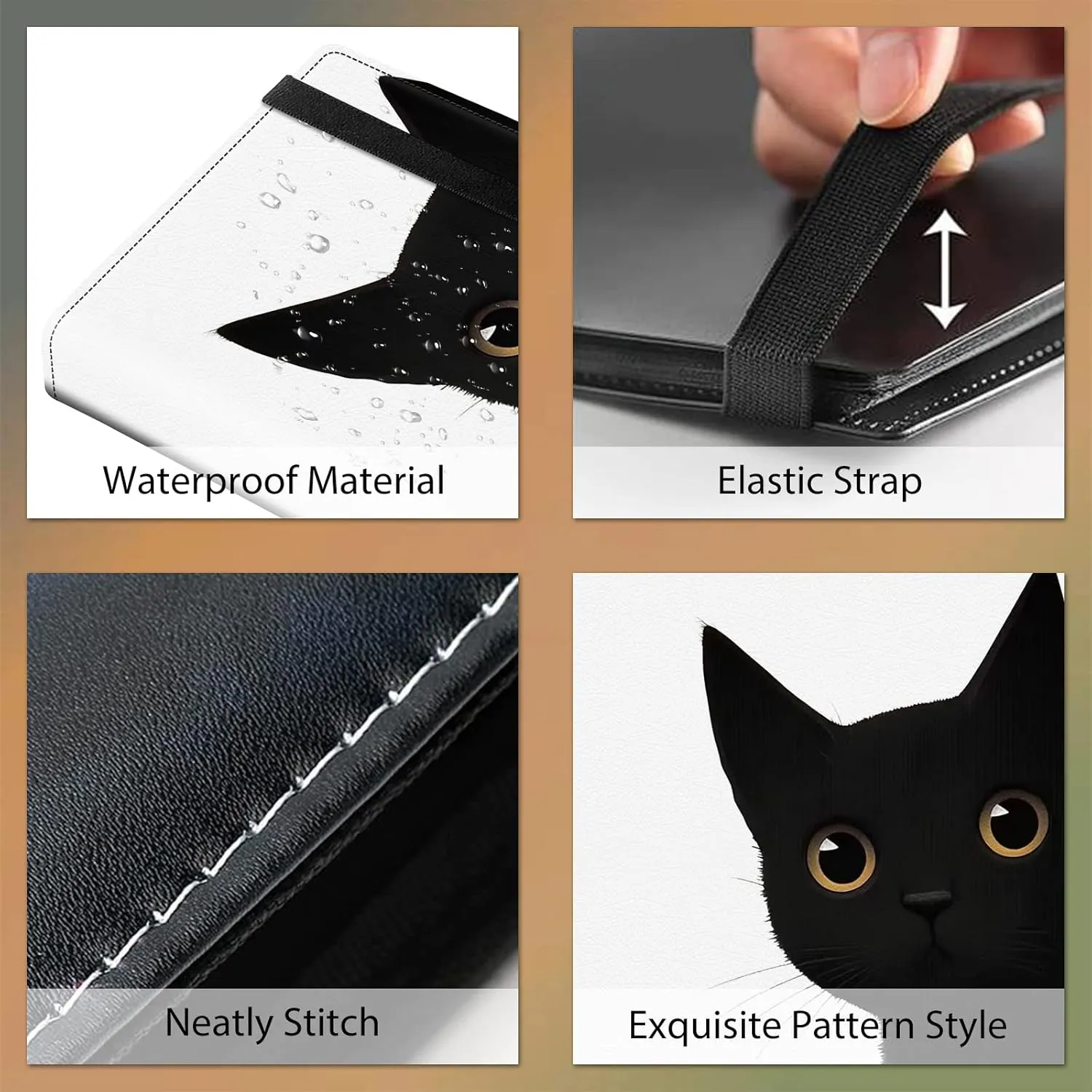 Trading Card Binder, 4 Pocket Album Display Holder, 160 Cards Double Sided Pockets Holder Sleeves Case for Standard Size Sports Cards, Cute Black Cat