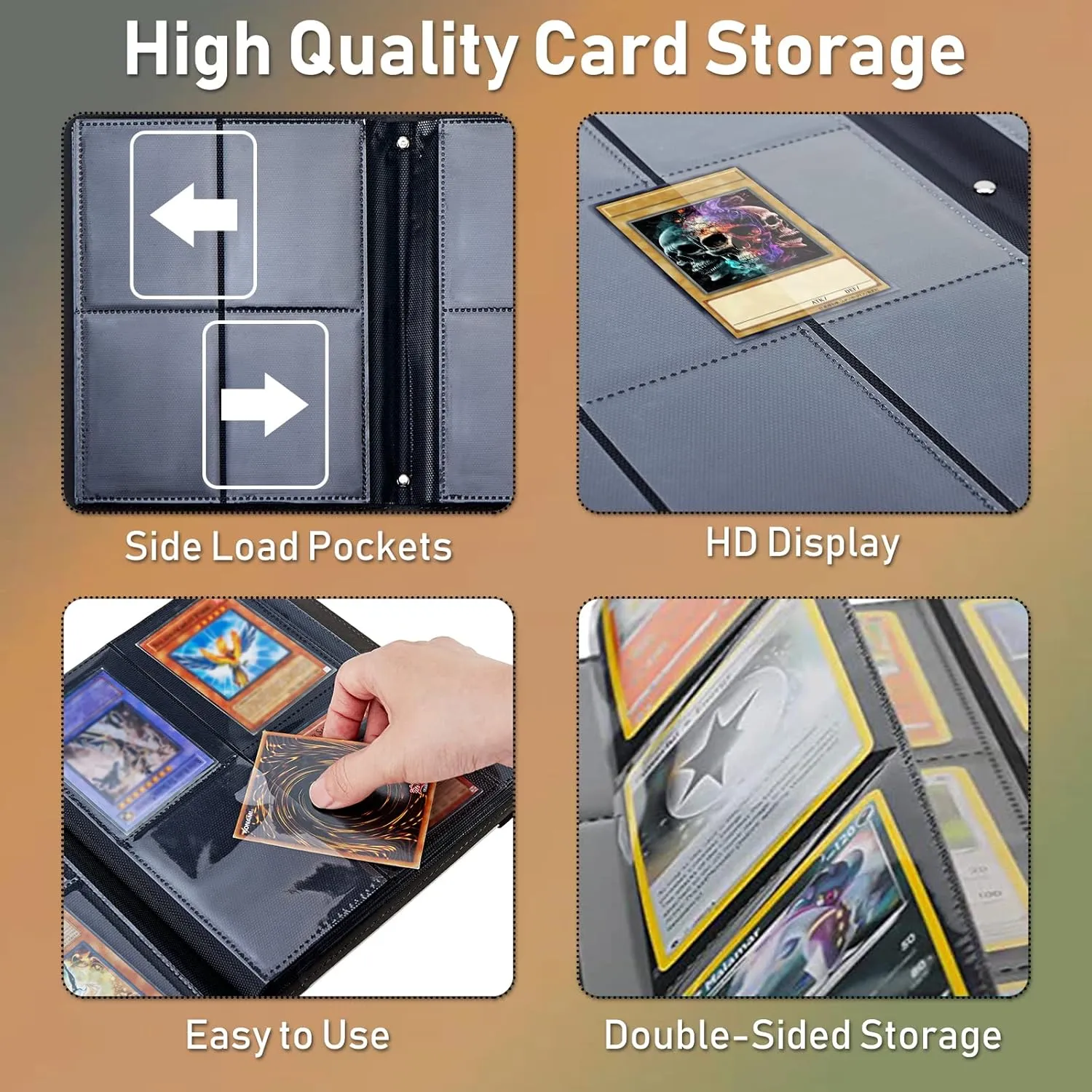 Trading Card Binder, 4 Pocket Album Display Holder, 160 Cards Double Sided Pockets Holder Sleeves Case for Standard Size Sports Cards, Cute Black Cat