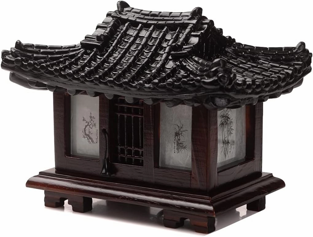 Traditional Korean Wood Lamp | Handmade Asian Oriental Table Lantern | Bedside Bedroom Accent Light | Unique Gift Idea | Pagoda Design (Brown) (Hanok)