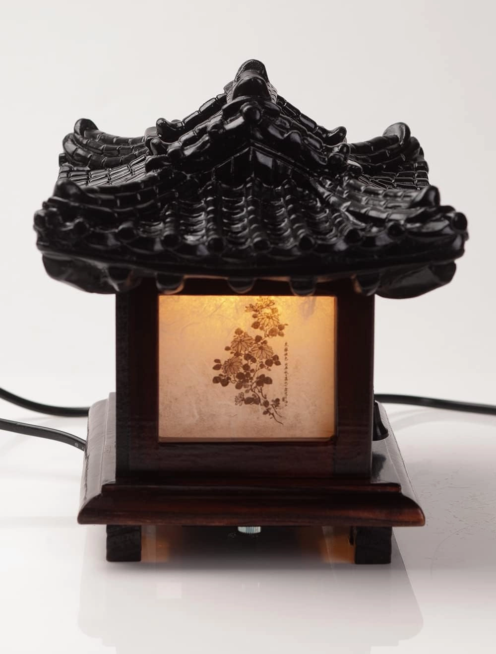 Traditional Korean Wood Lamp | Handmade Asian Oriental Table Lantern | Bedside Bedroom Accent Light | Unique Gift Idea | Pagoda Design (Brown) (Hanok)