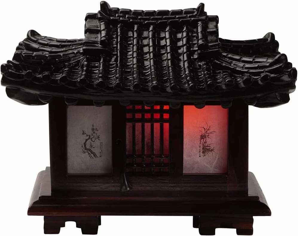 Traditional Korean Wood Lamp | Handmade Asian Oriental Table Lantern | Bedside Bedroom Accent Light | Unique Gift Idea | Pagoda Design (Brown) (Hanok)