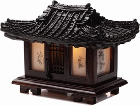 Traditional Korean Wood Lamp | Handmade Asian Oriental Table Lantern | Bedside Bedroom Accent Light | Unique Gift Idea | Pagoda Design (Brown) (Hanok)