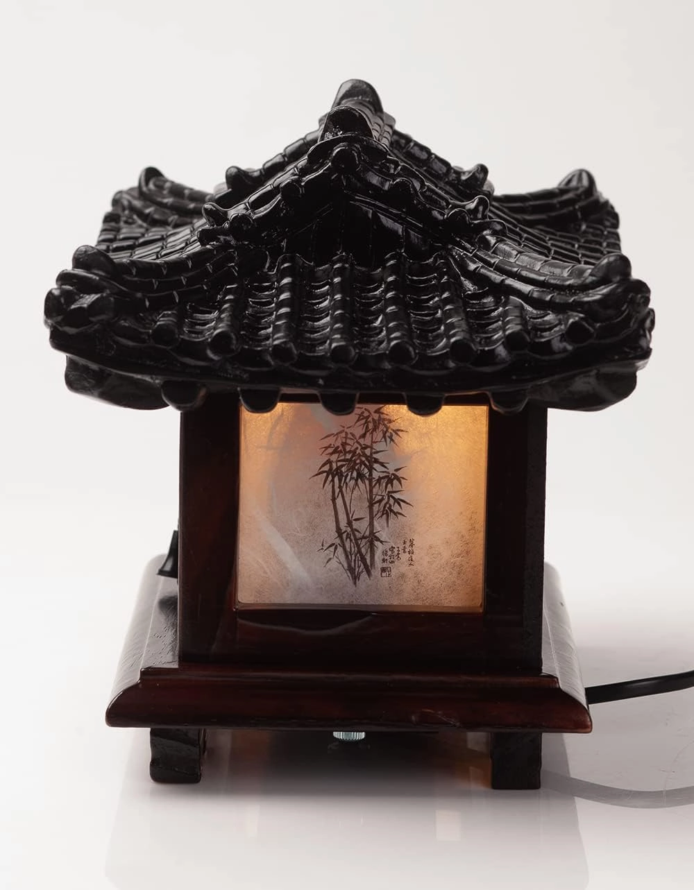 Traditional Korean Wood Lamp | Handmade Asian Oriental Table Lantern | Bedside Bedroom Accent Light | Unique Gift Idea | Pagoda Design (Brown) (Hanok)