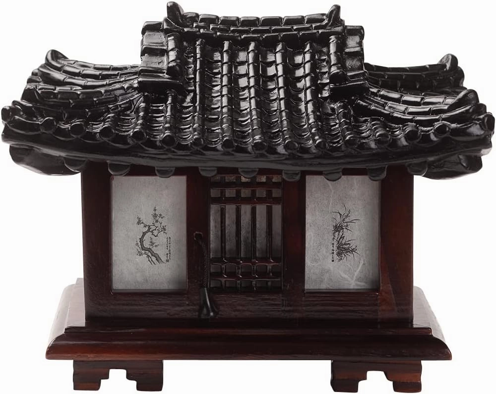Traditional Korean Wood Lamp | Handmade Asian Oriental Table Lantern | Bedside Bedroom Accent Light | Unique Gift Idea | Pagoda Design (Brown) (Hanok)