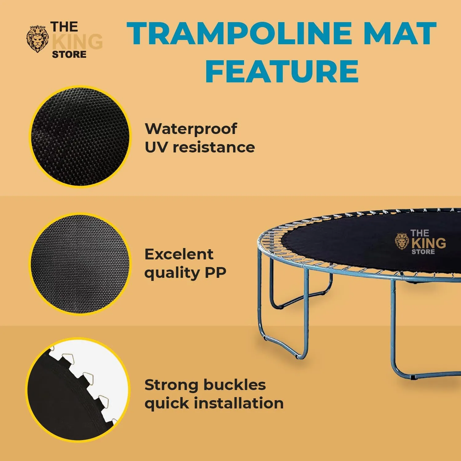 Trampoline Round Mat Replacement 11ft to 16ft Frame, Pull Spring Hook Included, Universal Fit All Brands, Springs Not Included, Black