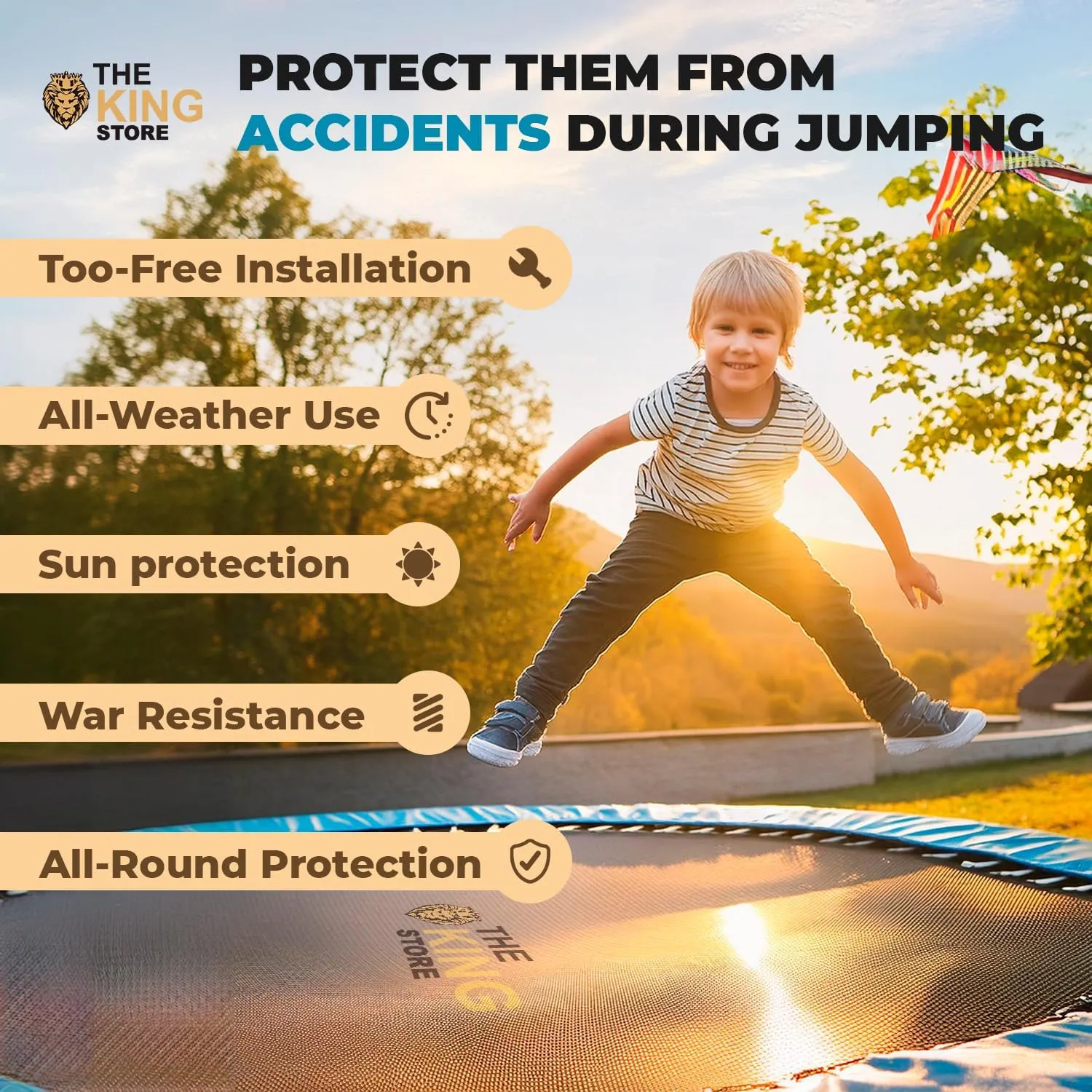 Trampoline Round Mat Replacement 11ft to 16ft Frame, Pull Spring Hook Included, Universal Fit All Brands, Springs Not Included, Black