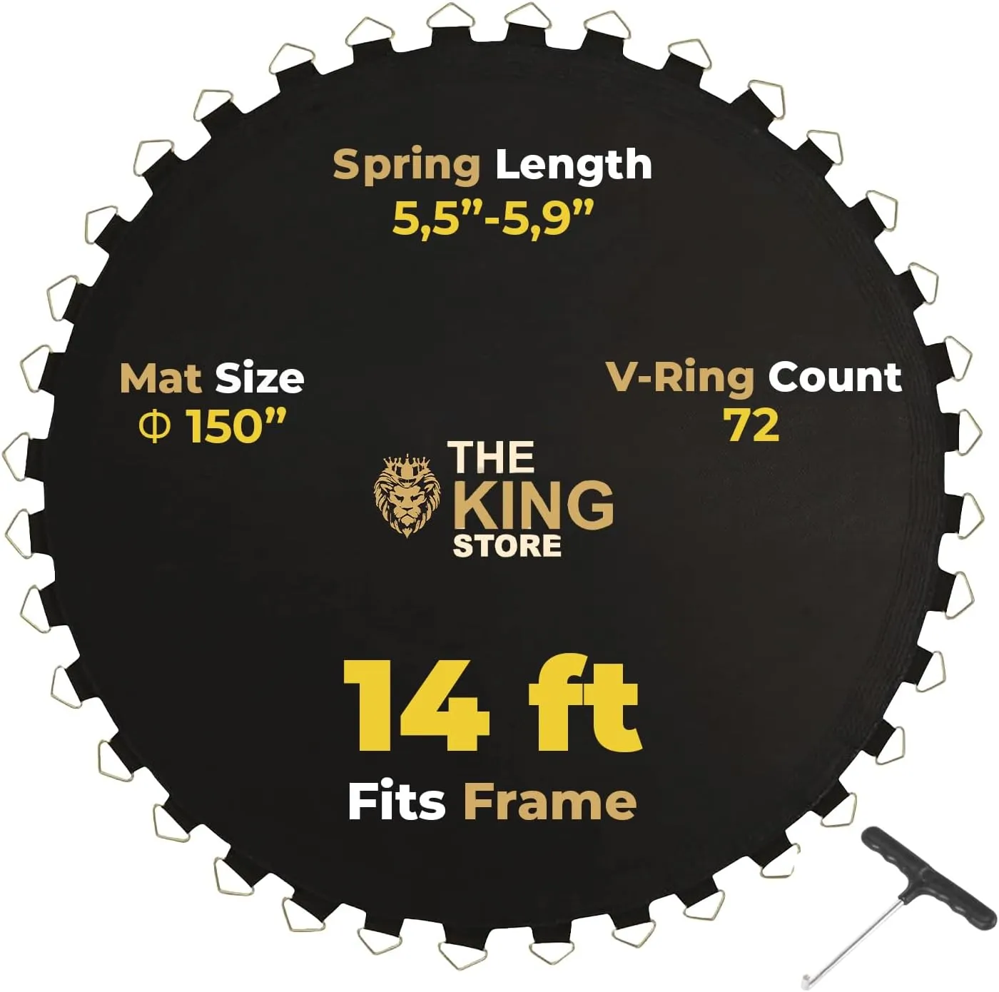 Trampoline Round Mat Replacement 11ft to 16ft Frame, Pull Spring Hook Included, Universal Fit All Brands, Springs Not Included, Black
