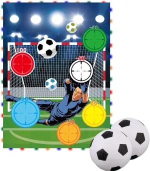 Trampoline Soccer Game Set with Light Strip, Football Moving Kick Toss Goal Target Net with 2 Balls Kids Gifts Indoor Outdoor Sports Toy for 8/10/12/14FT Trampoline Game Accessories
