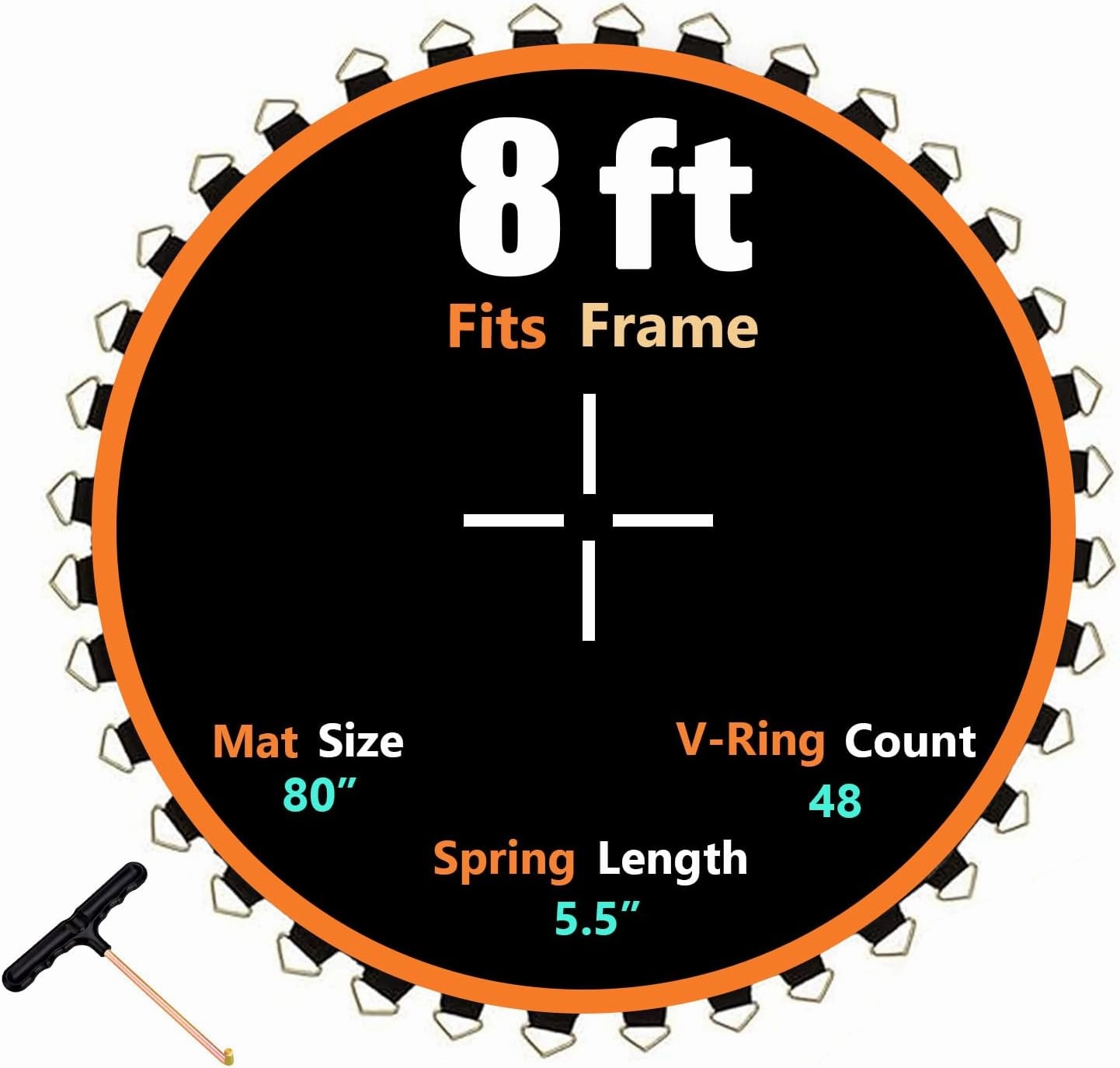 Trampoline Mat, Fits 8FT Round Frame, with 48 V-Rings and Spring Tool, Replacement Jumping Mat for Reinforce, UV-Resistant