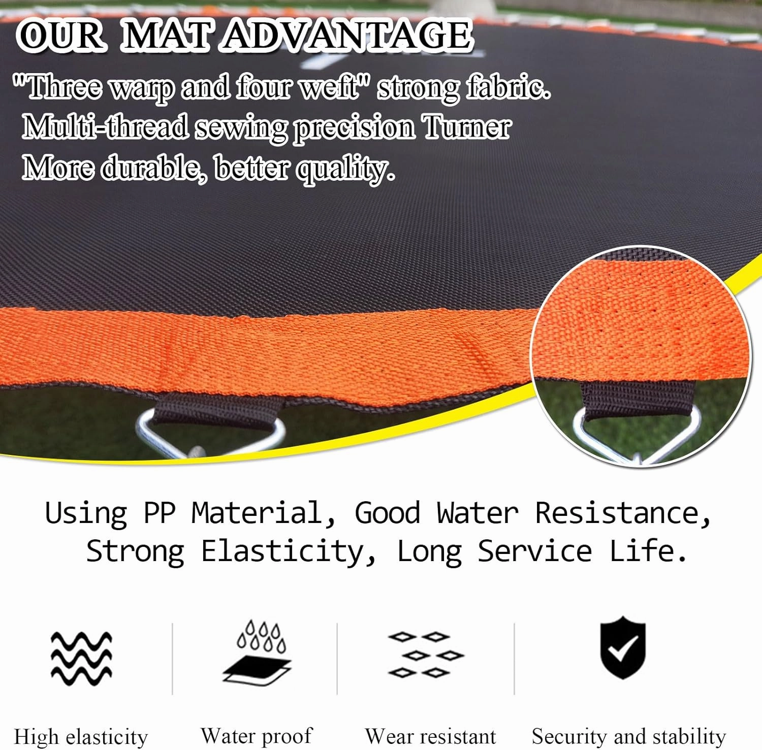Trampoline Mat, Fits 8FT Round Frame, with 48 V-Rings and Spring Tool, Replacement Jumping Mat for Reinforce, UV-Resistant