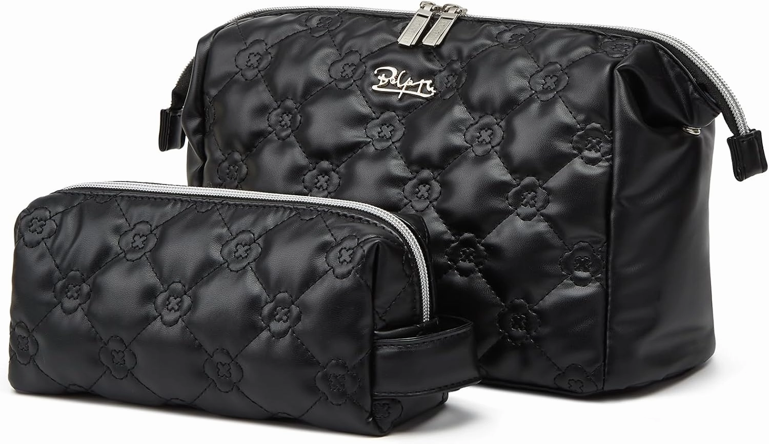 Travel Makeup Bag Cosmetic Organizer: Small Make up Bag for Purse - Preppy Skincare Bags for Women - Cute Zipper Pouch Waterproof Toiletry Bags - Gifts for Girls Friends Teachers (Black)