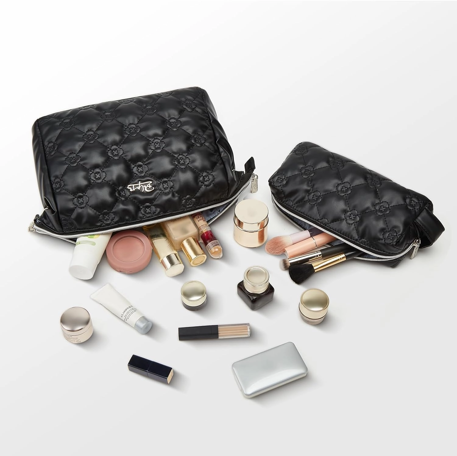 Travel Makeup Bag Cosmetic Organizer: Small Make up Bag for Purse - Preppy Skincare Bags for Women - Cute Zipper Pouch Waterproof Toiletry Bags - Gifts for Girls Friends Teachers (Black)
