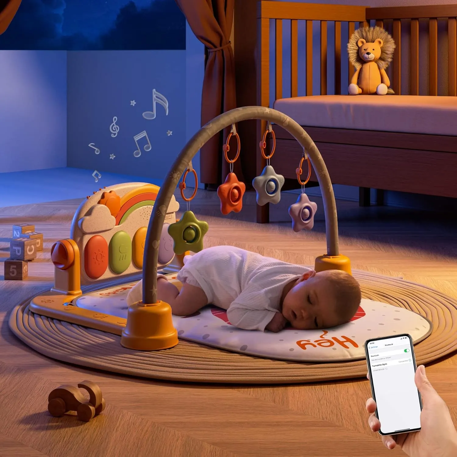 TUMAMA Baby Play Mat, Kick and Play Piano Gym with Sounds, Lights and Music, Tummy Time Mat Toy Gift for Newborn Infants 0-3-6-9 Months(Lion)