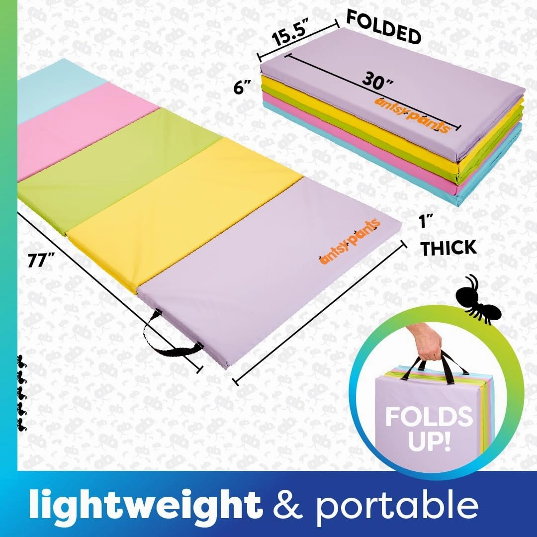Tumbling Mat – Gymnastics Mat, Easy to Clean, Sturdy, Foldable Tumbling Mat for Kids, Padded, Portable, Carrying Handle, Gymnastics Equipment for Activity Play