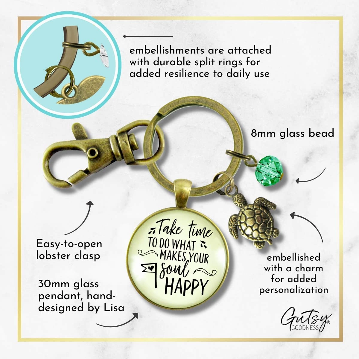 Turtle Keychain Take Time Do What Makes Your Soul Happy Ocean Life Relax Retire Jewelry For Women