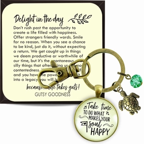 Turtle Keychain Take Time Do What Makes Your Soul Happy Ocean Life Relax Retire Jewelry For Women