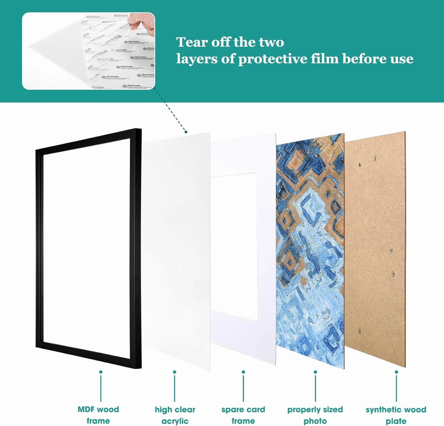 TWING 12 x 16 Picture Frames Set of 6, Display Pictures 8.5x11 with Mat or 12x16 Without Mat, Large Photo Gallery Wall Frame Set Wall Mounting Black Composite Wood