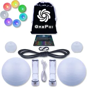 UltraPoi OrbPoi Set - Orb Poi w/Non LED Knob Handles - USB Rechargeable Contact LED Poi Balls w/ 30  Color Modes & Flashing Patterns - LED Poi Spinning Balls w/Soft Durable Cases - Flow Arts Toy