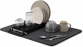 Umbra Udry Dish Rack and Microfiber Drying Mat – Space-Saving Design Folds Up for Easy Storage, Basic Rack, Black