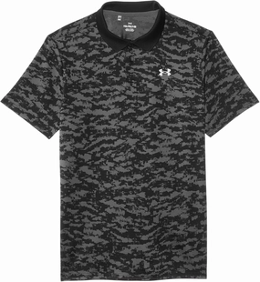 Under Armour Boys' Standard Matchplay Printed Golf Polo, Black/Castlerock/Pitch Gray