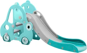 UNICOO – Toddler Slide Kids Slide Play Set with Extra Long Slipping Slope, Basketball Hoop and Ball (Car Slide - Mint Green)
