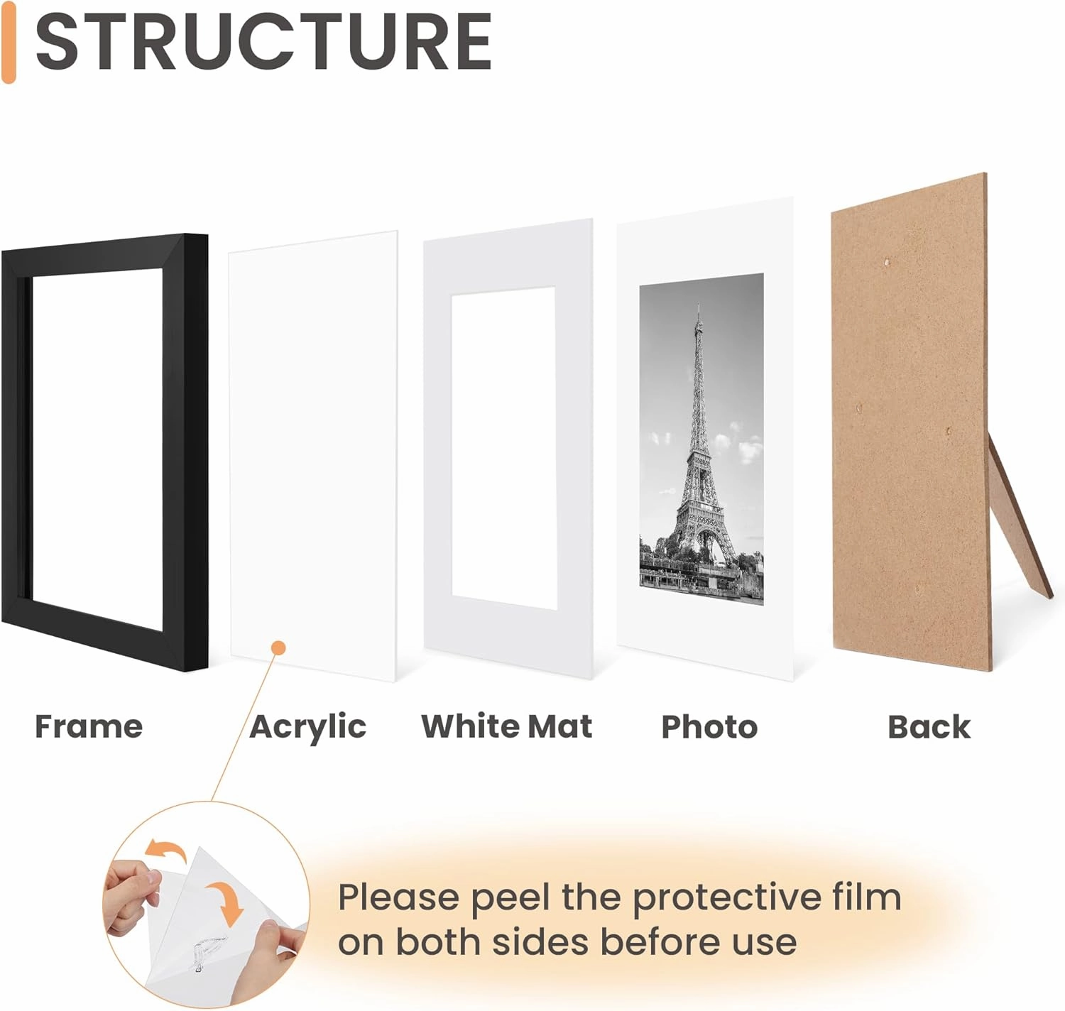 upsimples 8x10 Picture Frame Set of 10, Display Pictures 5x7 with Mat or 8x10 Without, Multi Photo Frames Collage for Wall or Tabletop Display, Black