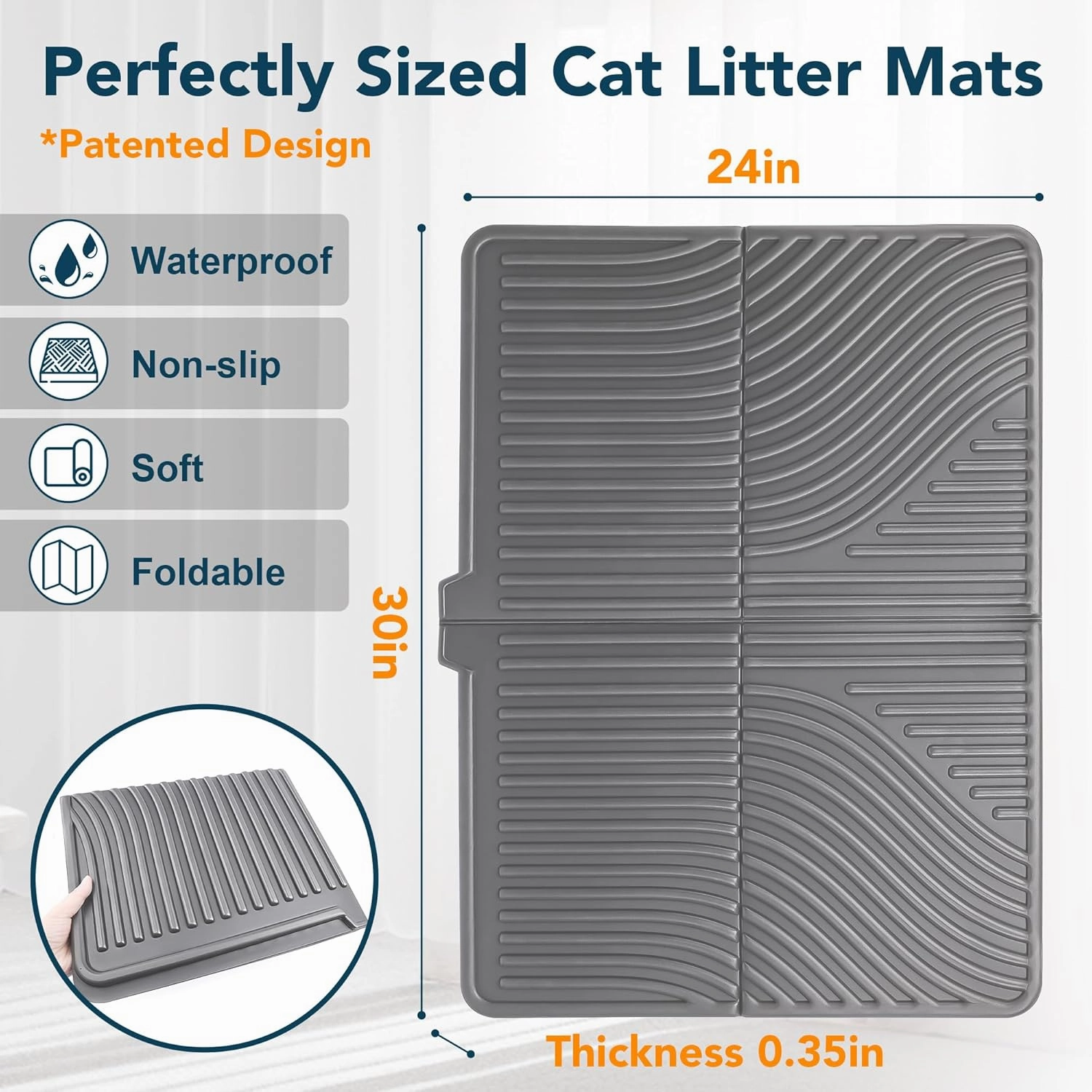UPSKY Cat Litter Mat, Large Kitty Litter Trapping Mat Soft on Kitty Paws, Litter Box Mat Keep Floor Clean, 31" x 24" Waterproof and Washable Cat Litter Catcher Pad for Scatter Control