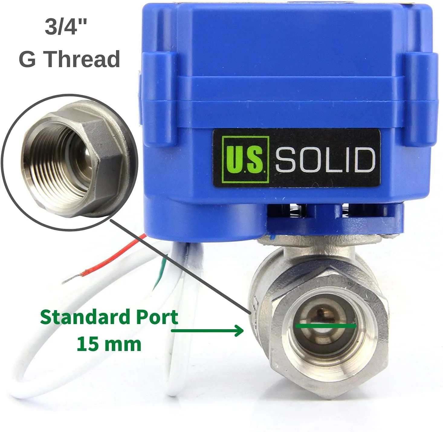 U.S. Solid 3/4" Motorized Ball Valve 85-265V AC Stainless Steel Electrical Ball Valve, 2 Wire Auto Return Setup Normally Closed
