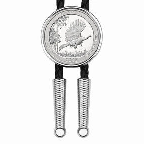 US 2015 Louisiana Kisatchie National Forest Quarter BU Uncirculated Coin Simple Silver Slide 36" Black Leatherette Cord Bolo Tie NEW - America the Beautiful