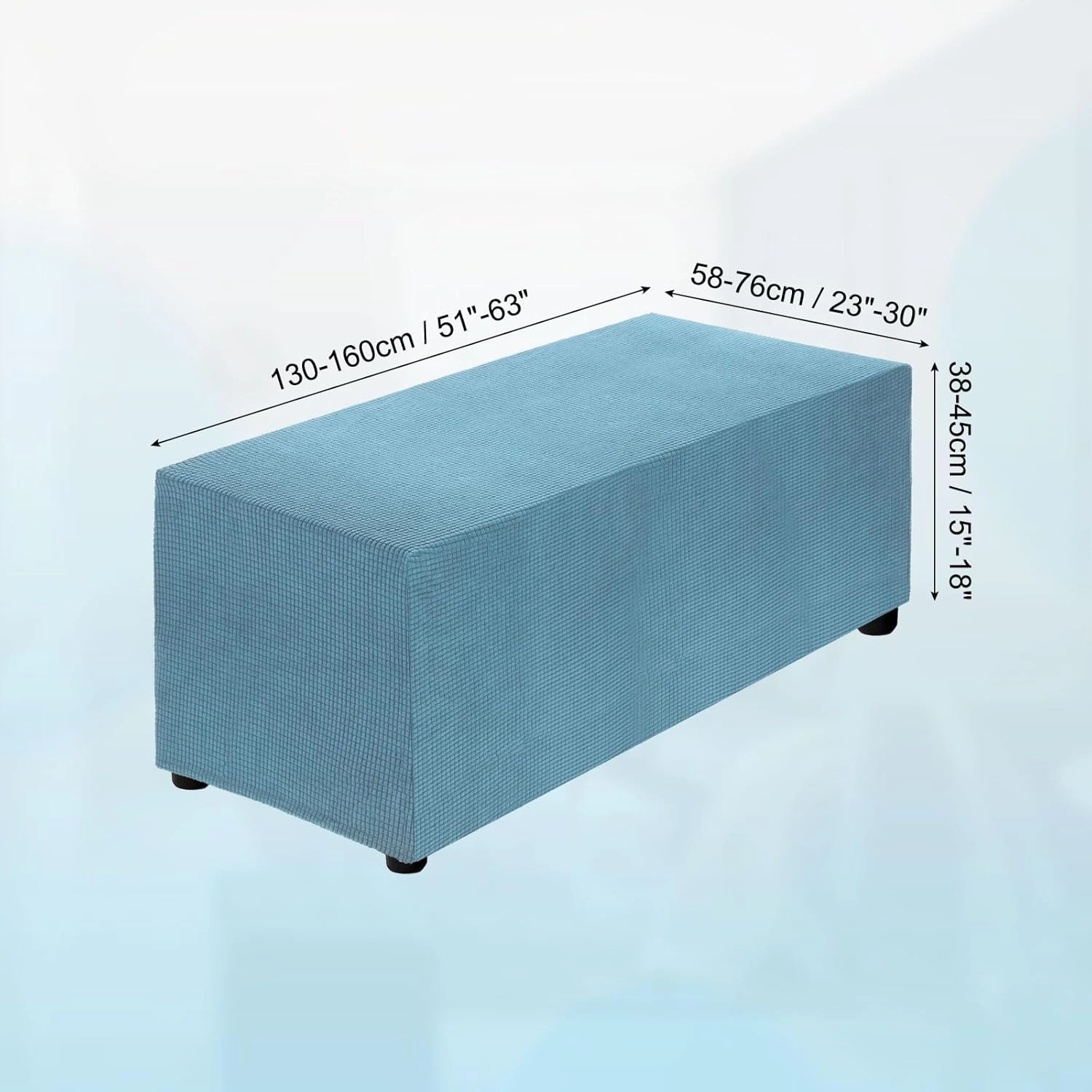 uxcell Stretch Ottoman Cover Rectangular Oversized Square Ottoman Slipcover with Elastic for Foot Stool Living Room Bedroom Fit Length 130-160cm / 51"-63", X-Large, Blue