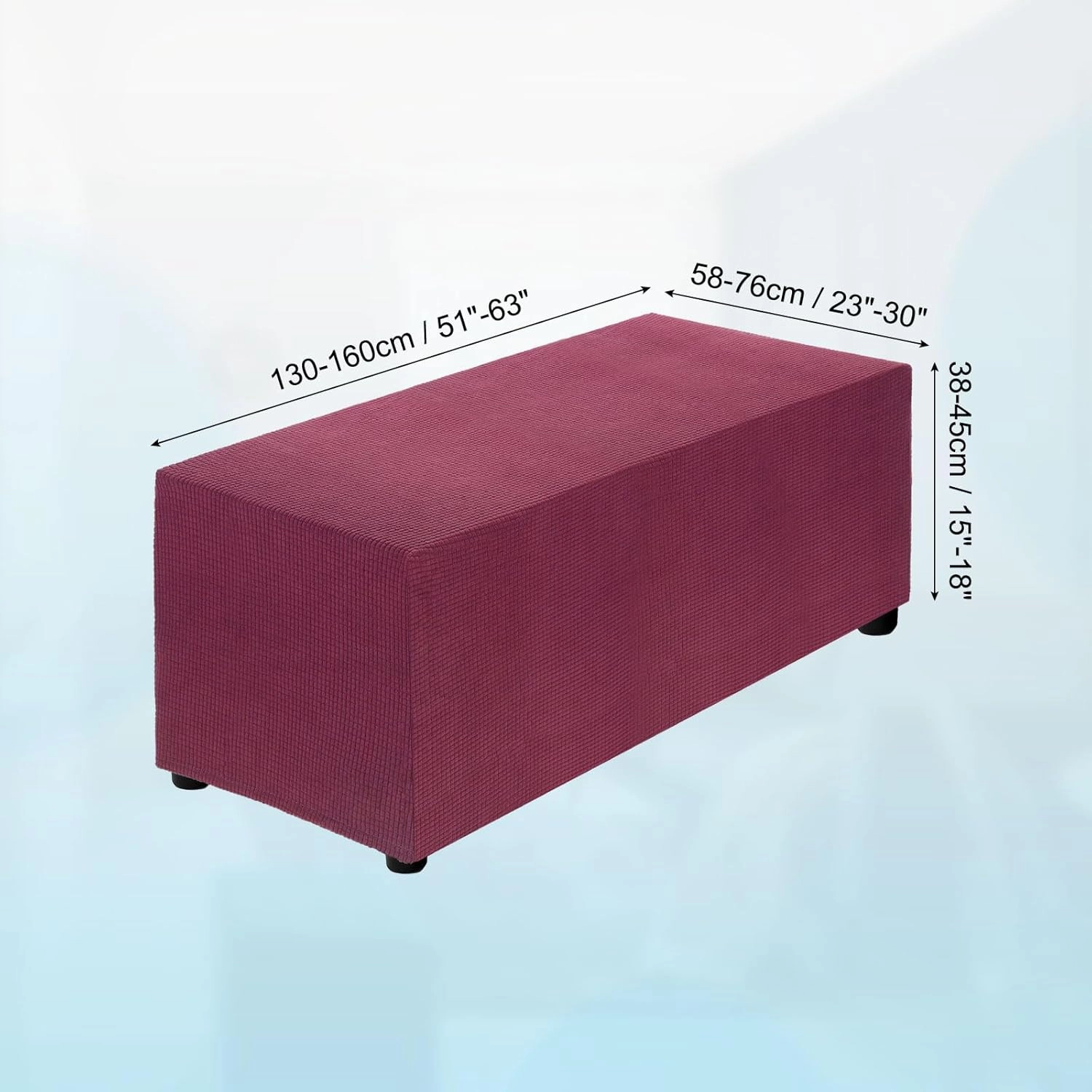 uxcell Stretch Ottoman Cover Rectangular Oversized Square Ottoman Slipcover with Elastic for Foot Stool Living Room Bedroom Fit Length 130-160cm / 51"-63", X-Large, Burgundy