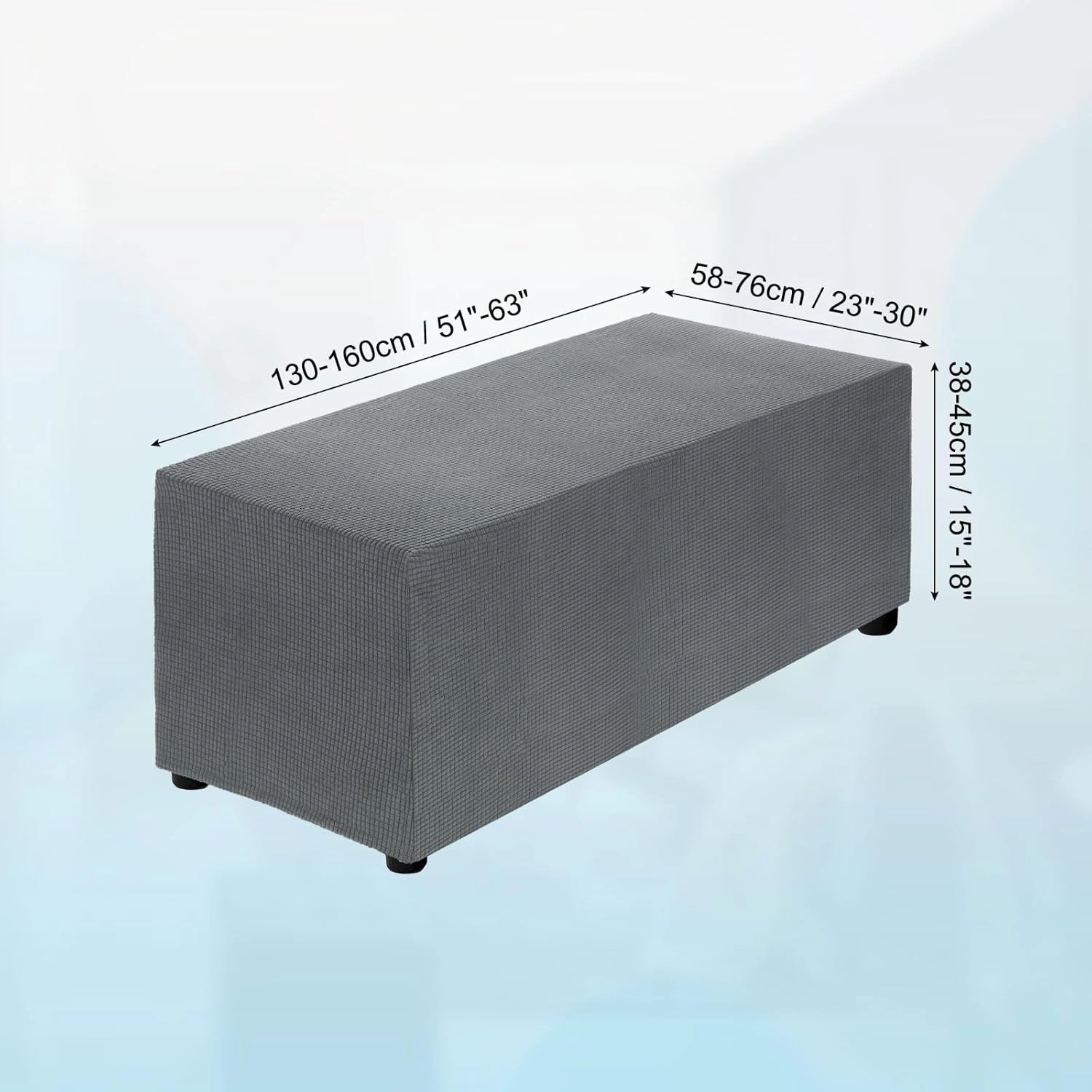 uxcell Stretch Ottoman Cover Rectangular Oversized Square Ottoman Slipcover with Elastic for Foot Stool Living Room Bedroom Fit Length 130-160cm / 51"-63", X-Large, Dark Gray