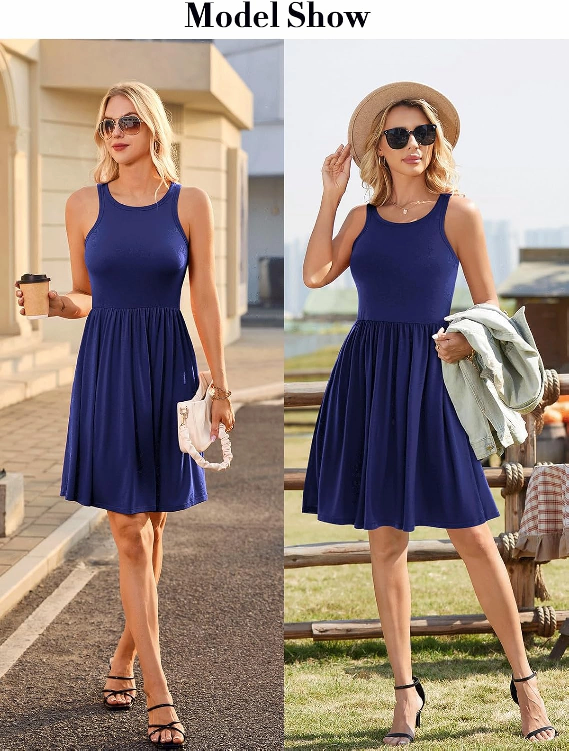 V FOR CITY Womens Summer Dresses with Built in Bra High Neck Beach Dress with Pockets Casual Flare Sun Dresses