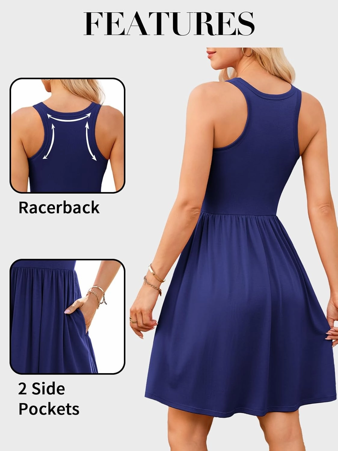 V FOR CITY Womens Summer Dresses with Built in Bra High Neck Beach Dress with Pockets Casual Flare Sun Dresses