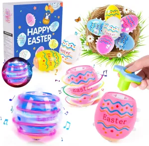 Vatos Easter Toys Eggs for Kids - 6 Pack Lighting & Spining & Singing Plastic Colorful Easter Toys Egss, Easter Basket Stuffers Party Favors Easter Toys Gifts for Kids 3  Boys Girls