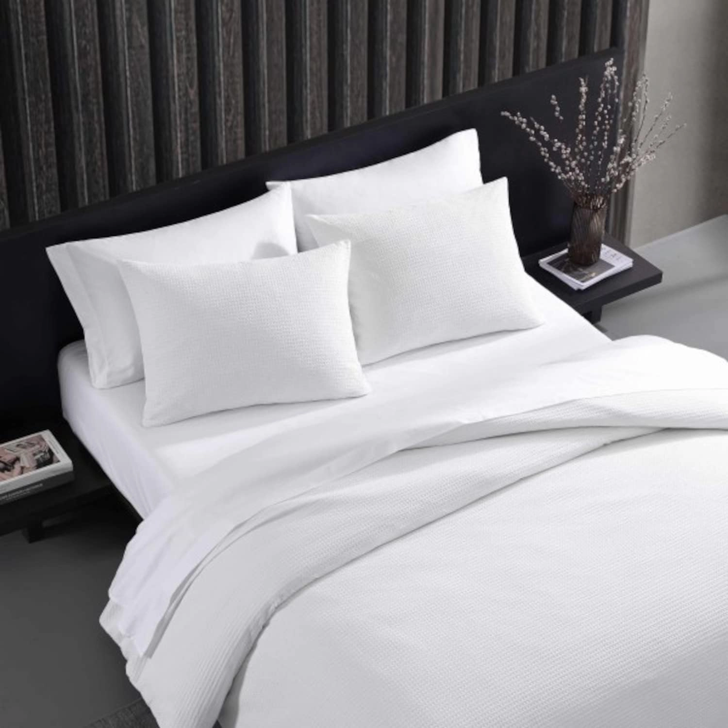 Vera Wang - King Comforter Set, Luxury Cotton Bedding with Matching Shams, Medium Weight & Ideal for All Seasons (Waffle Pique King, White)
