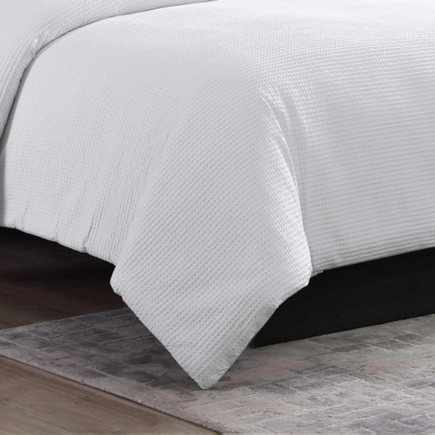 Vera Wang - King Comforter Set, Luxury Cotton Bedding with Matching Shams, Medium Weight & Ideal for All Seasons (Waffle Pique King, White)