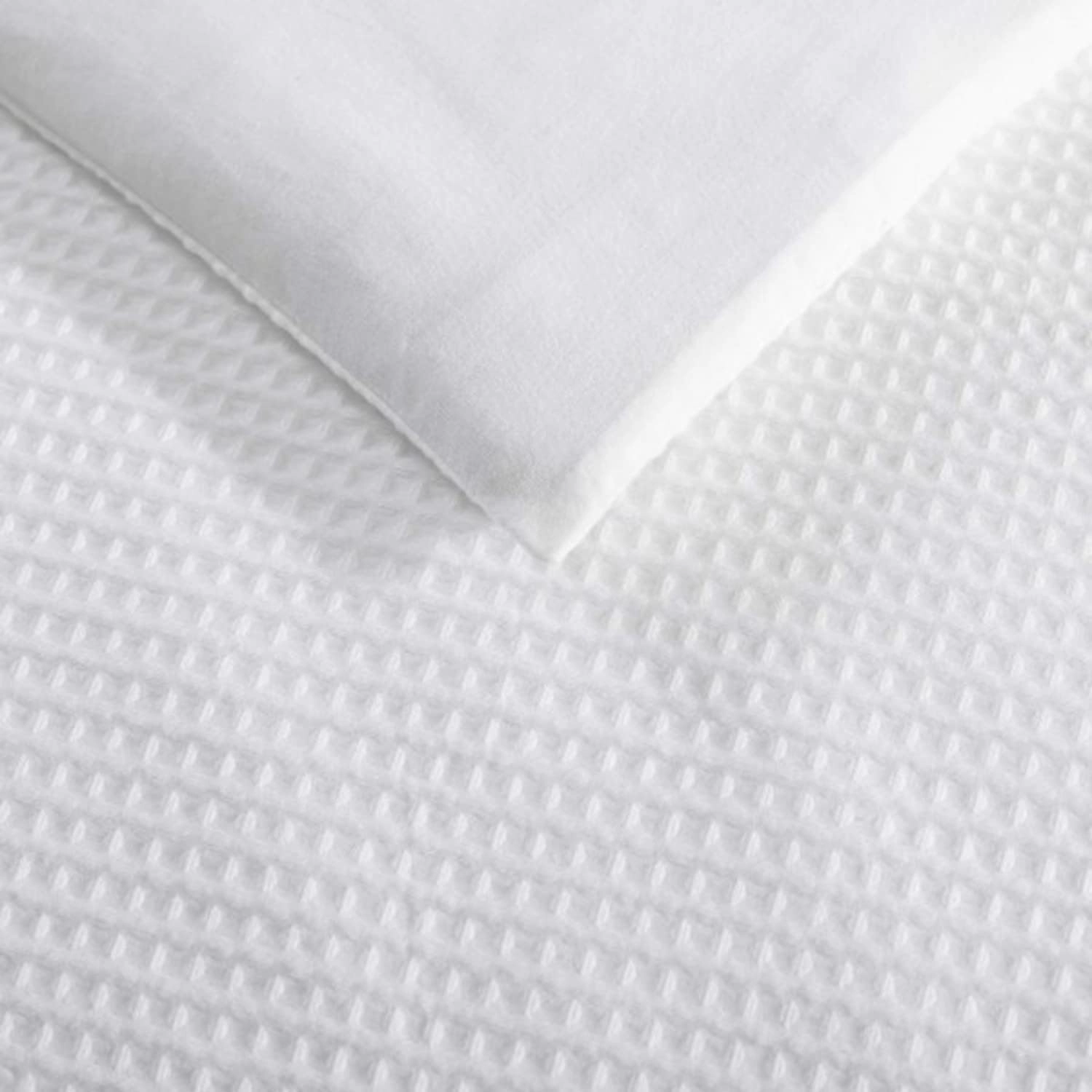 Vera Wang - King Comforter Set, Luxury Cotton Bedding with Matching Shams, Medium Weight & Ideal for All Seasons (Waffle Pique King, White)