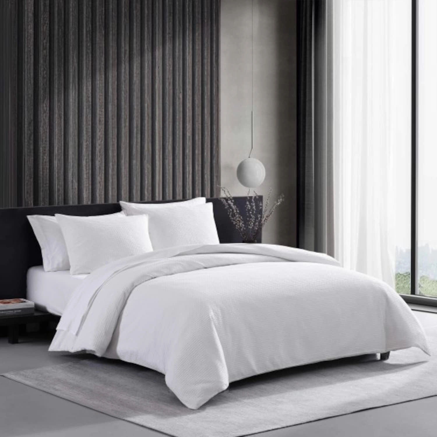 Vera Wang - King Comforter Set, Luxury Cotton Bedding with Matching Shams, Medium Weight & Ideal for All Seasons (Waffle Pique King, White)