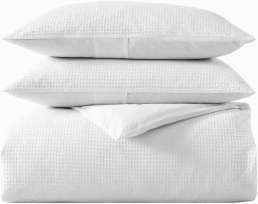 Vera Wang - King Comforter Set, Luxury Cotton Bedding with Matching Shams, Medium Weight & Ideal for All Seasons (Waffle Pique King, White)