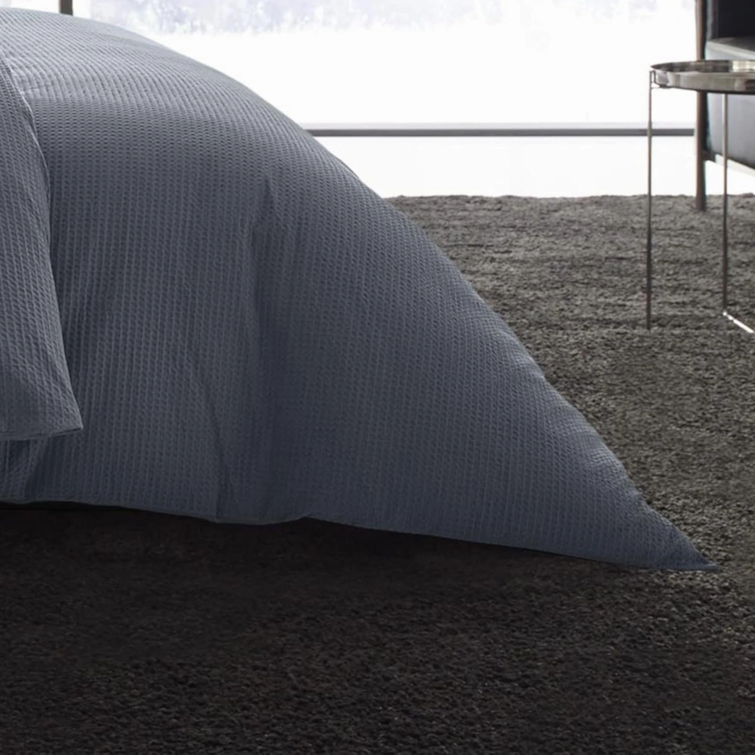 Vera Wang - Queen Duvet Cover Set, Soft Cotton Bedding Set with Matching Shams, Button Closure, Chic Room Essentials (Waffle Pique Midnight Blue, Queen)