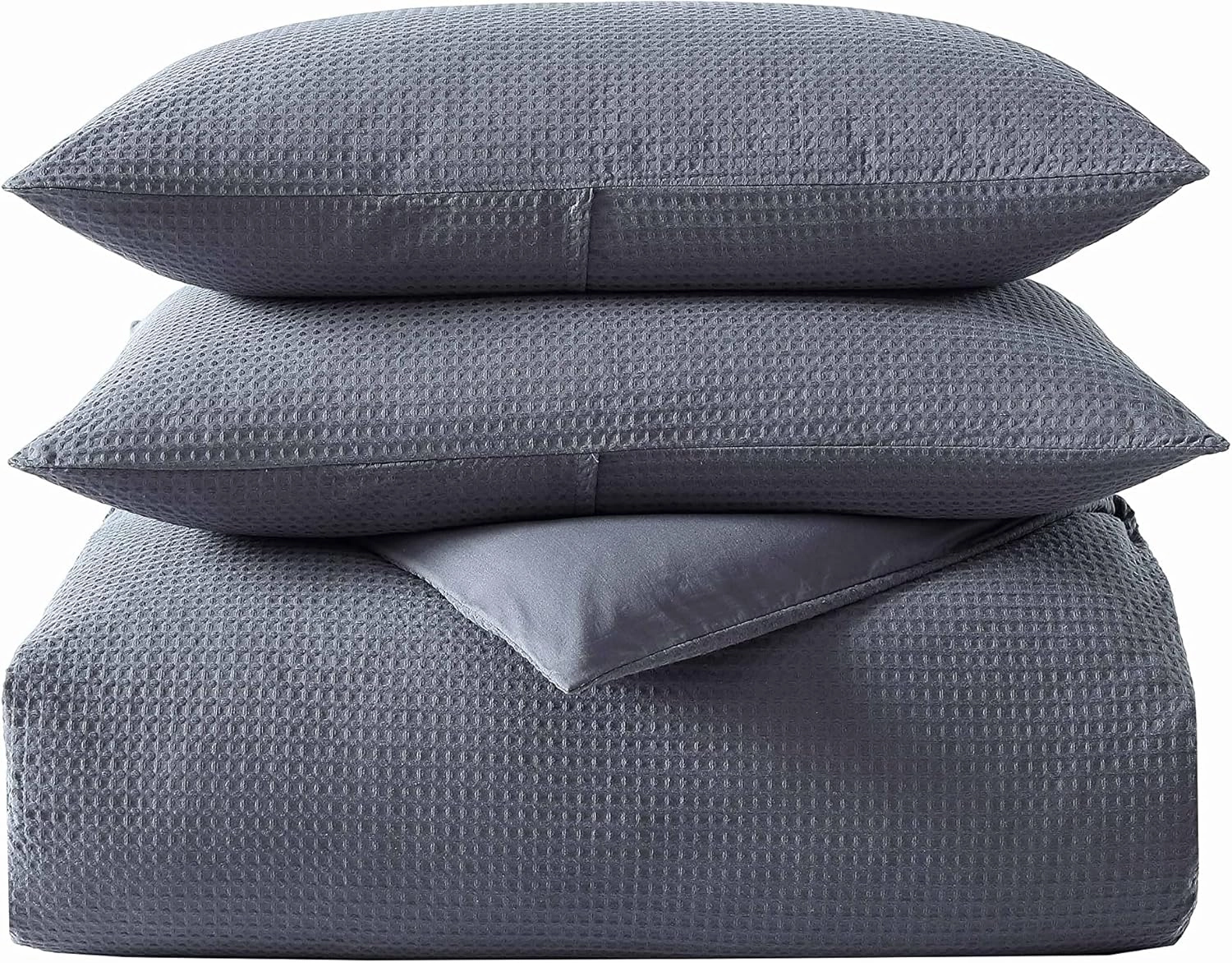 Vera Wang - Queen Duvet Cover Set, Soft Cotton Bedding Set with Matching Shams, Button Closure, Chic Room Essentials (Waffle Pique Midnight Blue, Queen)