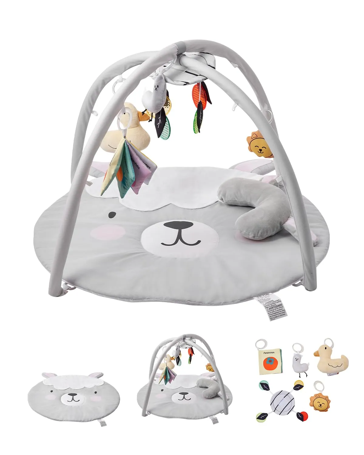 VEVOR Baby Play Gym Mat, Tummy Time Mat with 5 Sensory Toys, Baby Activity Mat with Light-up Musical Duck Toy for 0-18 Months Newborn Infant, Baby Essential Gift for Sensory & Motor Skill Development