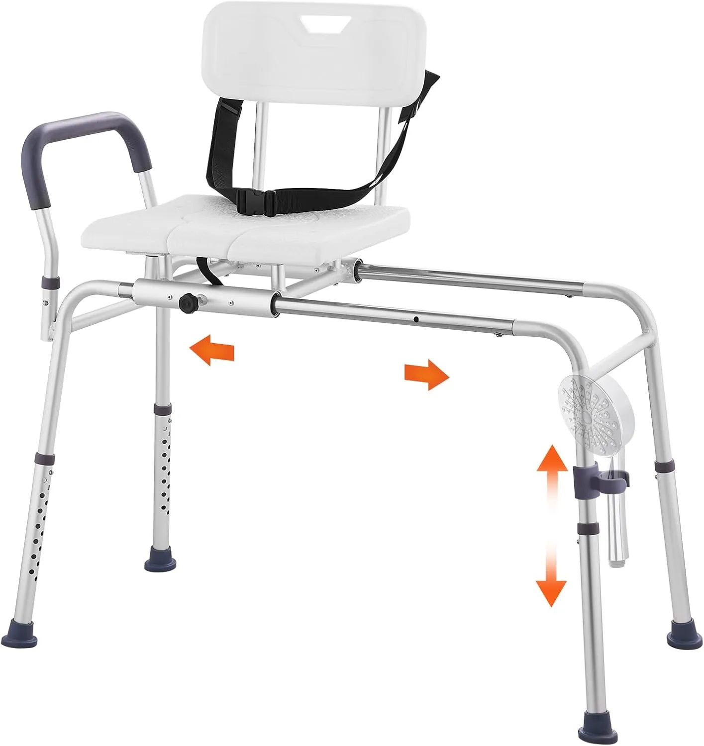 VEVOR Sliding Tub Transfer Bench, Height Adjustable Bathtub Transfer Bench with Cut-Out Seat, Reversible Backrest & Safety Belt, Non-Slip Shower Chair for Elderly Disabled Handicap, 400LBS Capacity