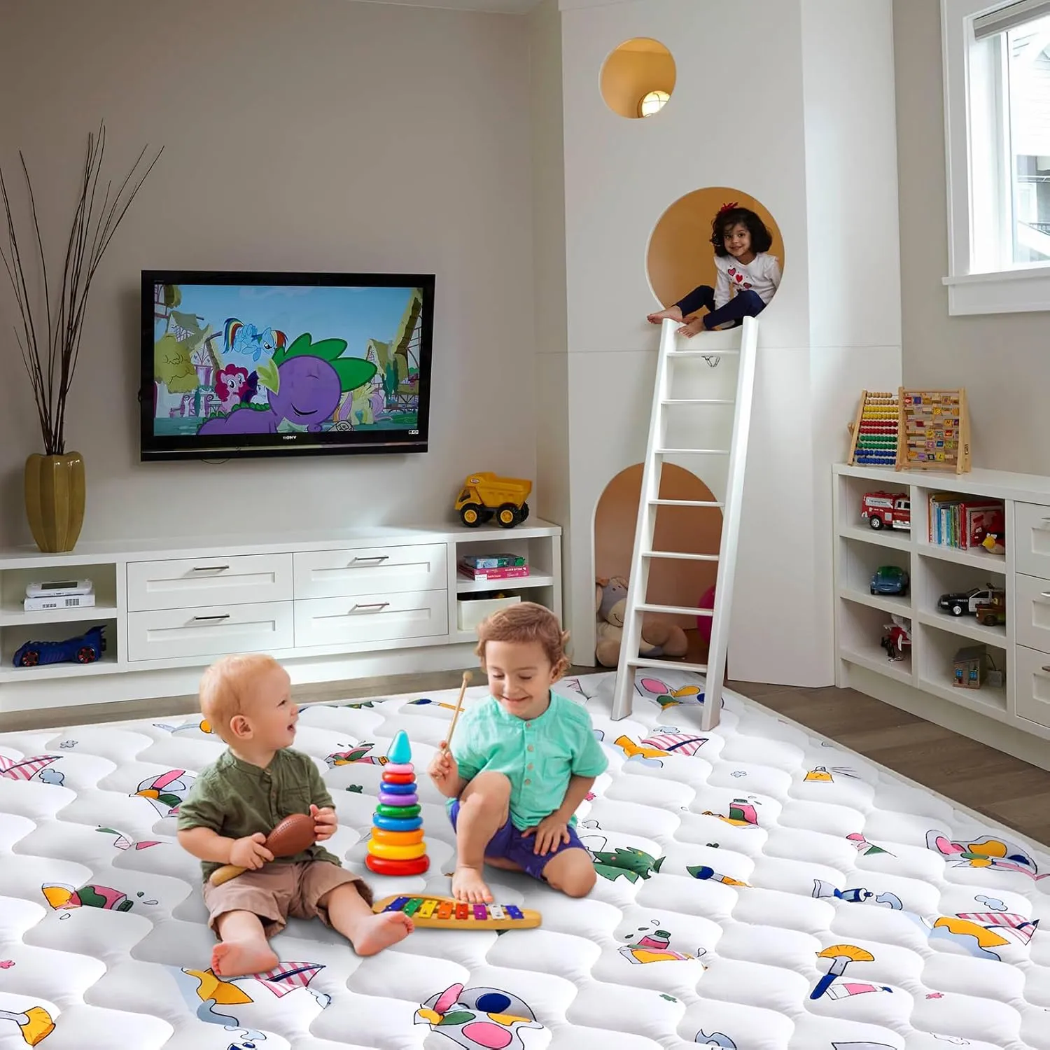 Vibe bear Baby Play Mat 6ft X 4ft, Thicker Foam One-Piece Crawling Mat, Extra Large Anti- Slip Crawling Mat Activity Playmats for Babies,Toddlers, Infants, Play & Tummy Time