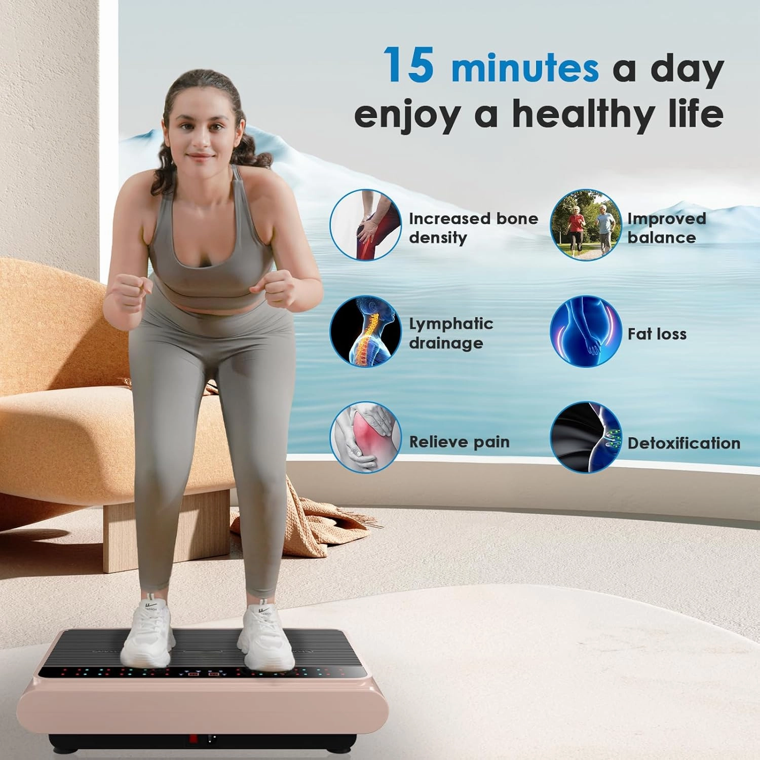 Vibration Plate Exercise Machine Whole Body Vibration Platform Machine with Pilates Bar Resistance Bands for Home Fitness Training Equipment & Weight Loss