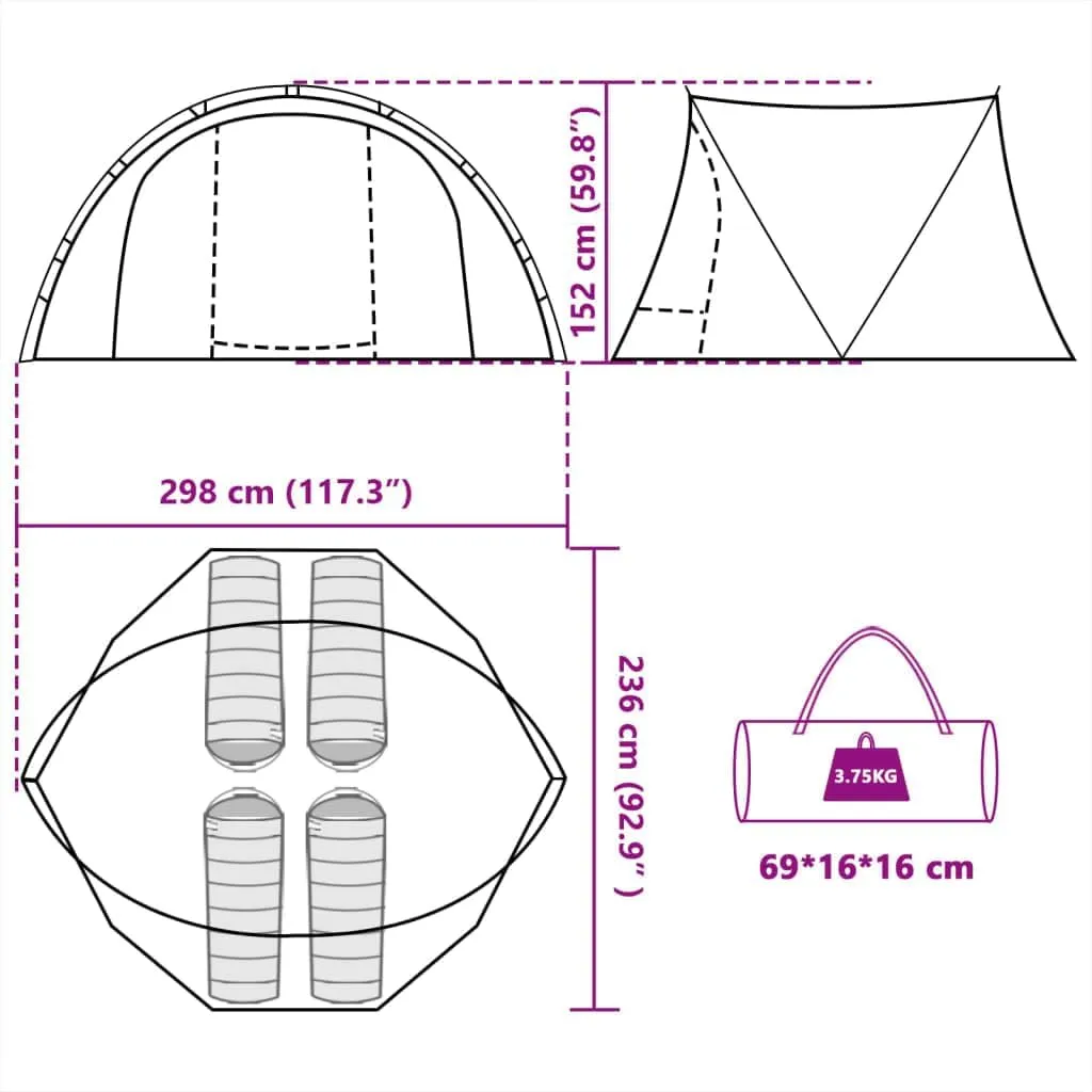 vidaXL Fishing Tent, Carp Tent, Camping Tent, Fishing Tent, 4 People, Waterproof